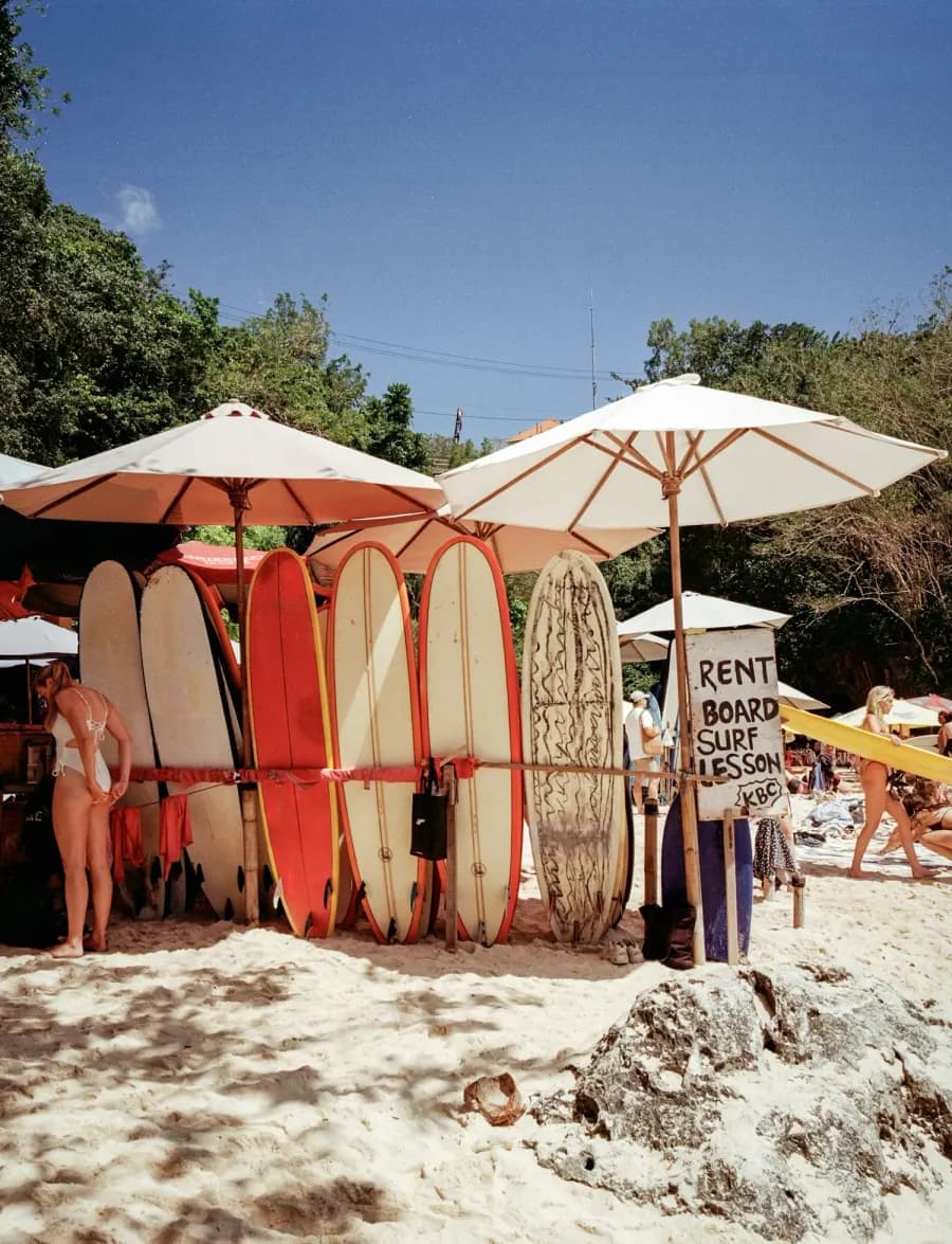 Surfboards and beach umbrellas