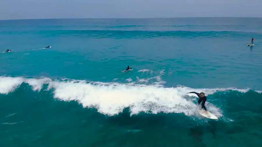 A surfer riding a wave