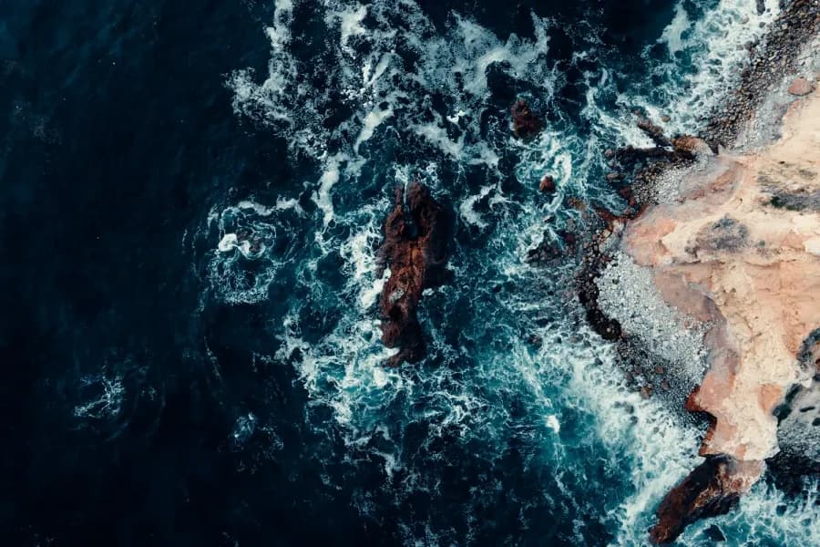 Aerial waves on a rocky coast