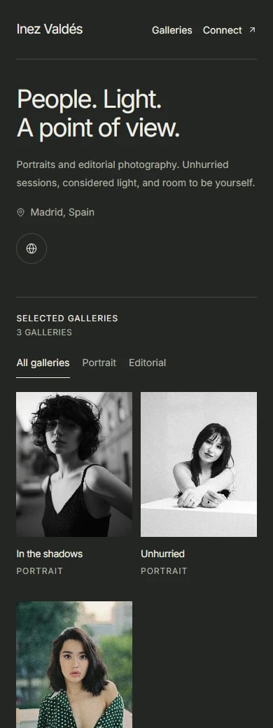 Inez Valdés portfolio on mobile